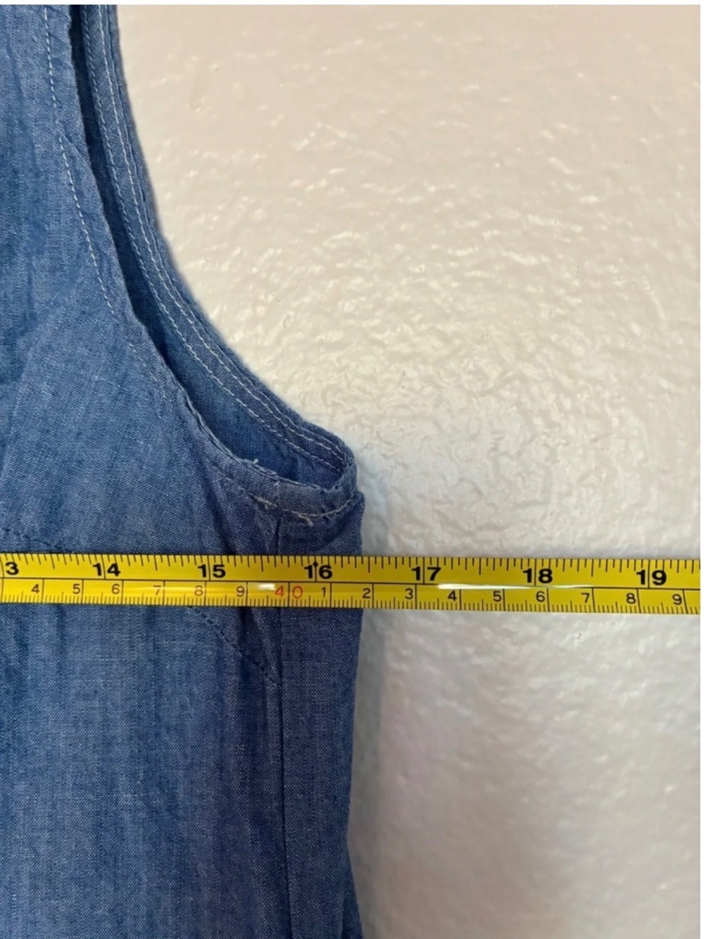 J. Crew 100% Cotton Denim Sleeveless Shift Dress Medium Blue White Lines Pockets - Picture 4 of 8
